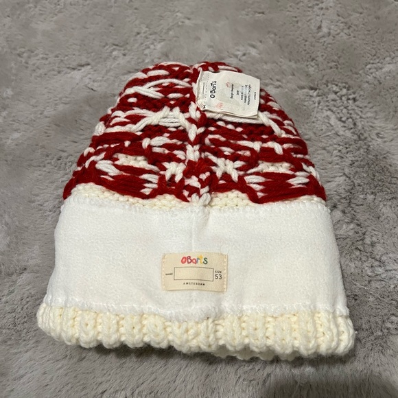 Obermeyer Red and White Knit Pom-Pom Hat - Picture 4 of 6